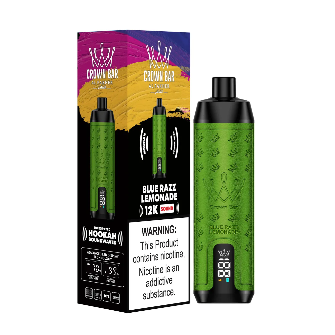 Al Fakher Crown Bar 12000 Puffs Gum Mint Freebase Disposable – Blue Razz Lemonade