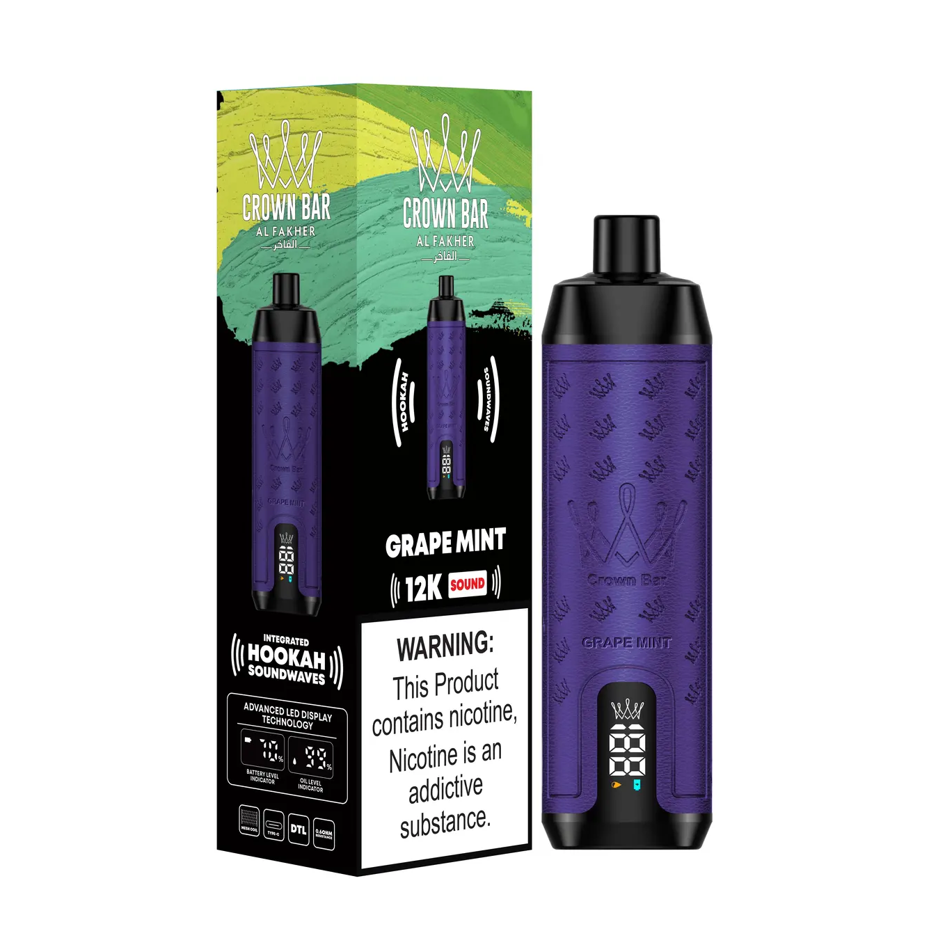 Al Fakher Crown Bar 12000 Puffs Gum Mint Freebase Disposable – Grape Mint