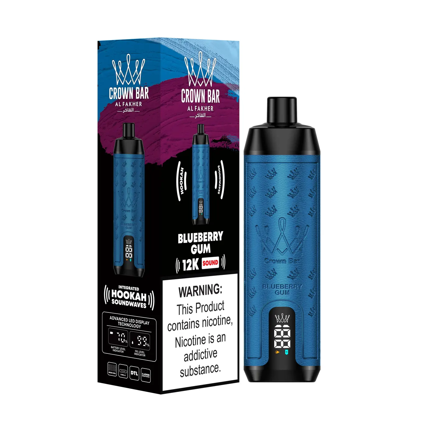 Al Fakher Crown Bar 12000 Puffs Gum Mint Freebase Disposable – Blueberry Gum