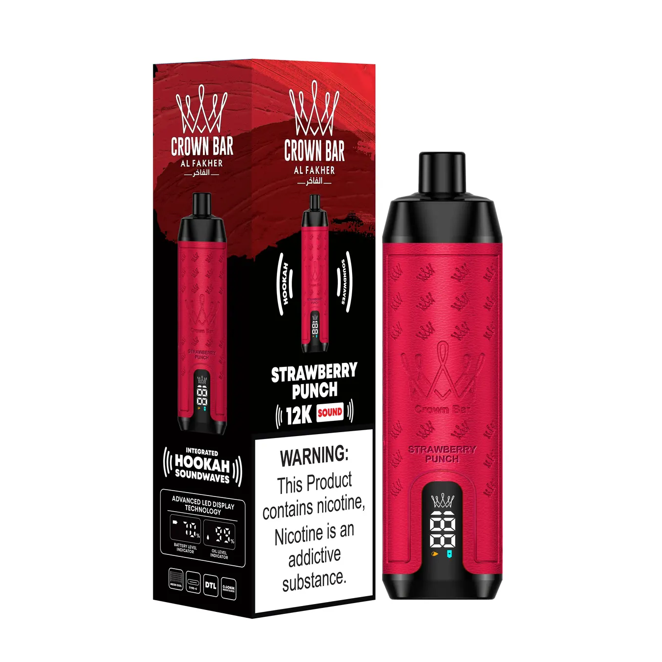 Al Fakher Crown Bar 12000 Puffs Gum Mint Freebase Disposable – Strawberry Punch
