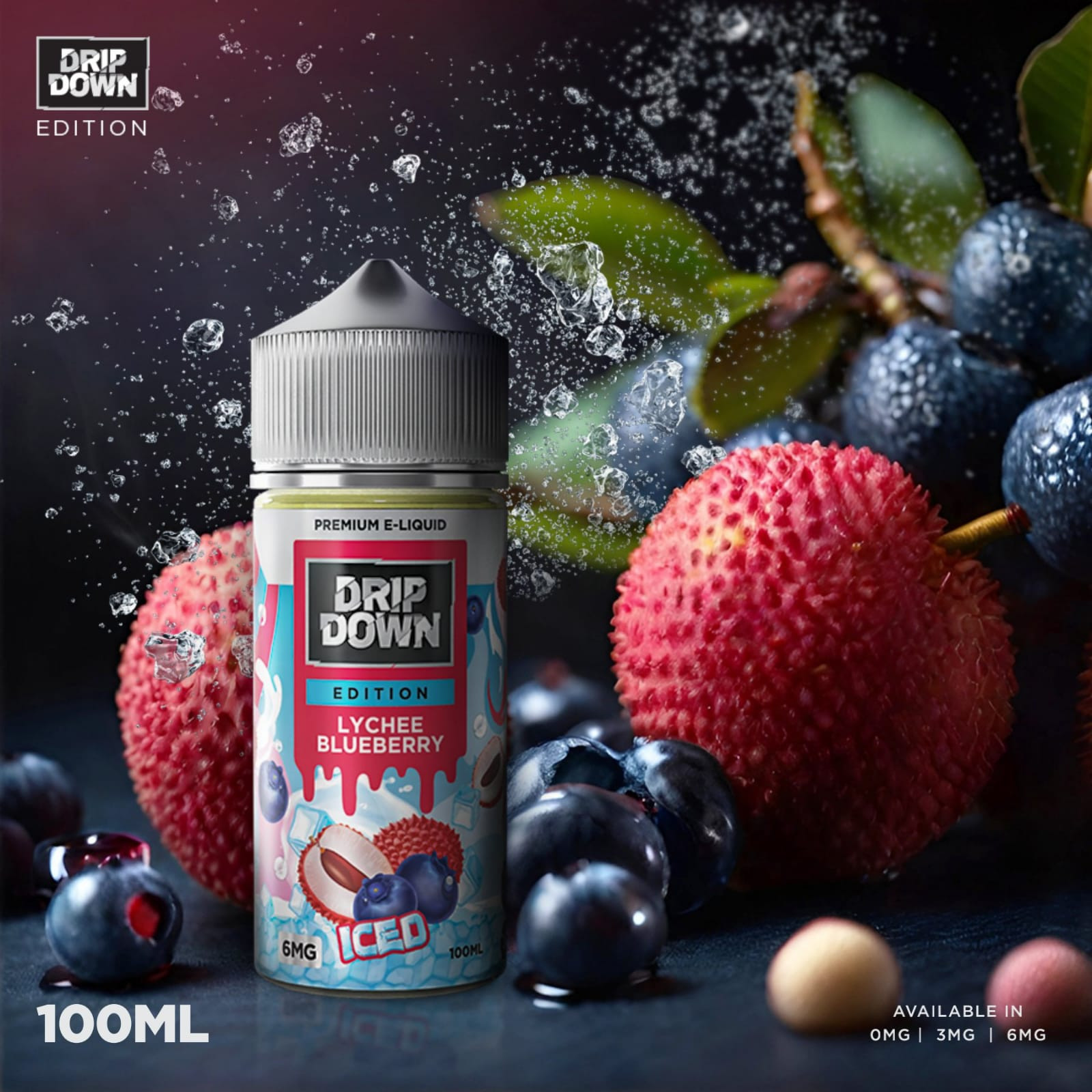Drip Down Freebase E-Liquid 100ml – Lychee Blueberry Ice